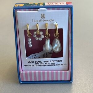 House of Harlow 1960 Gold and Glass  Pearl Earrings Set 2 Pairs of Earrings